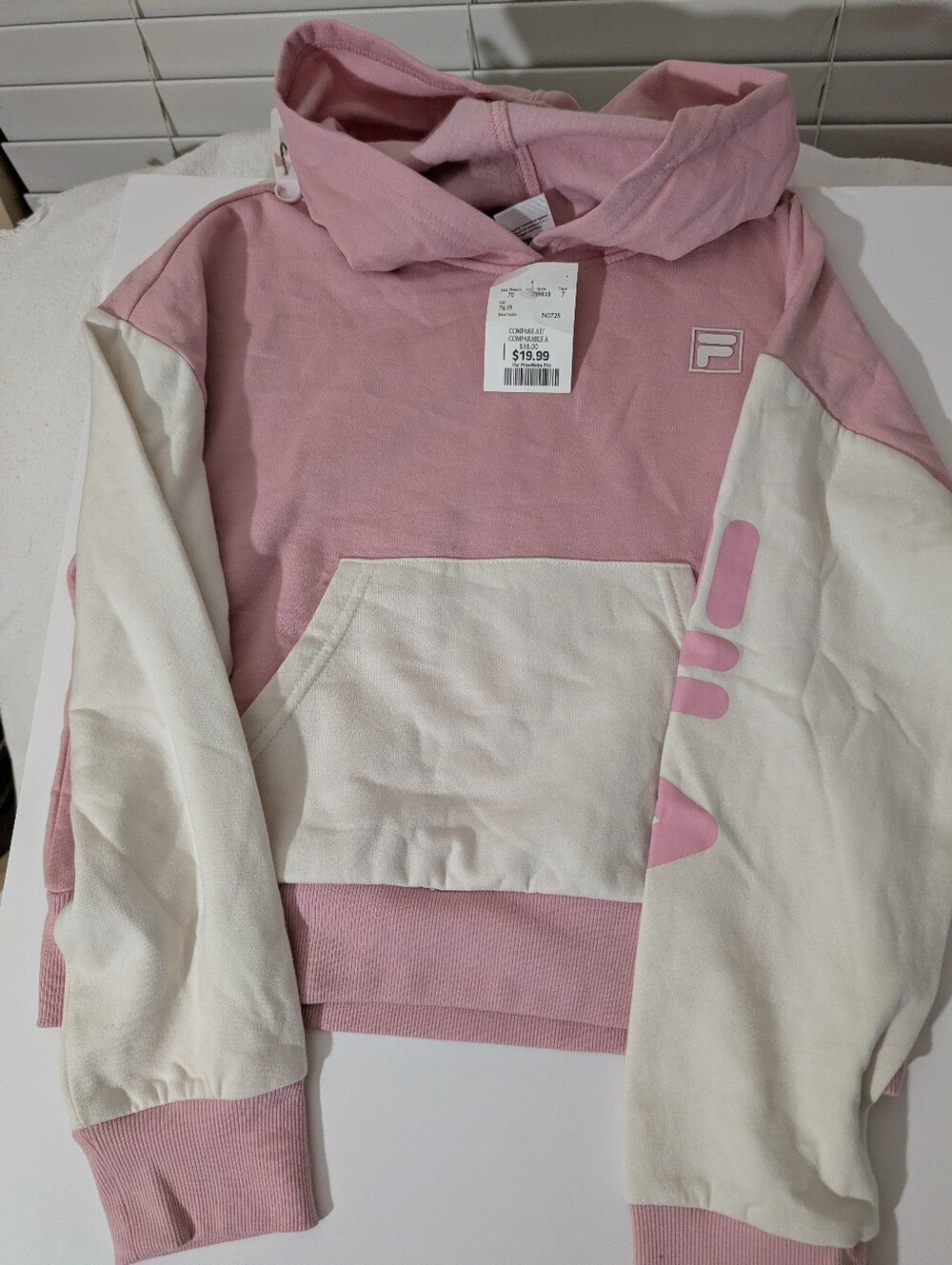 Fila Girls Pink & White Hooded Pullover Sweatshirt